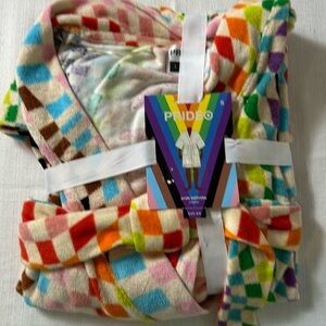 Pride Bath Robe size Small Rainbow Checkered Colorful Velour